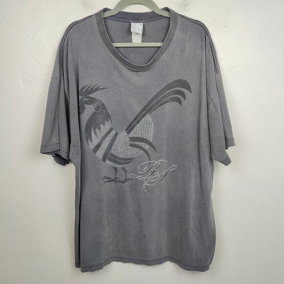 Vintage Y2K Rogue Status T-Shirt Mens XL Gray Rooster Graphic Tattoo Faded Vtg - Picture 1 of 9